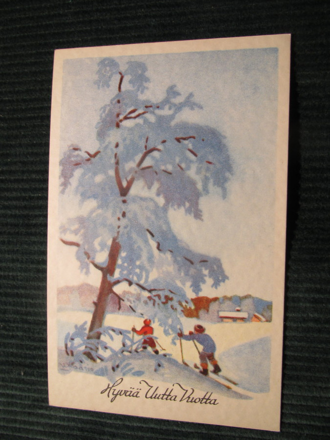 Postikortti Hyvää Uutta Vuotta. 1940-luvulta. Maasio.