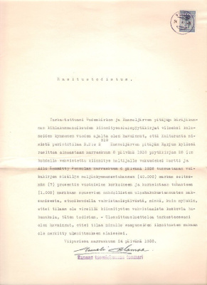 Rasitustodistus 1938, Uusikirkko, Kanneljärvi.