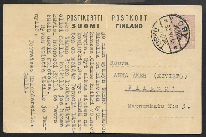 Postilähetys - Ehiö 60p 1917 (LAPE 53) Turku 1.9.1925