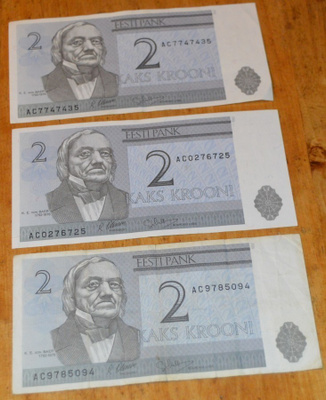 3kpl Viro 2 kruunun seteliä