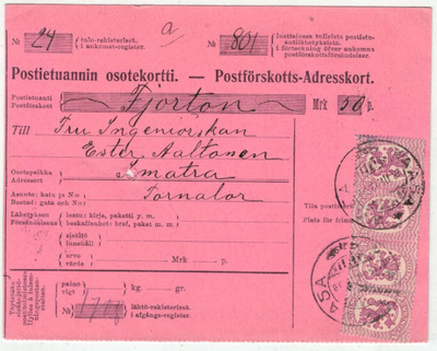 1917 40p 4-rivilö postiennakko kirje