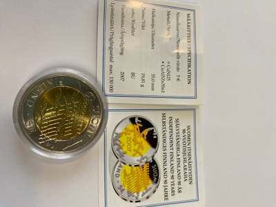 Suomi Finland Itsenäisyyden 90 v. juhlaraha  5 eur Bu v.2007