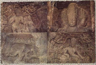 Elephanta-luolien kalliokaiverruksia Bombayssa, Intiassa