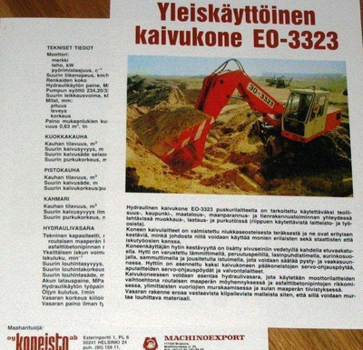1987 EO - 3323 kaivuri esite - suom - KUIN UUSI