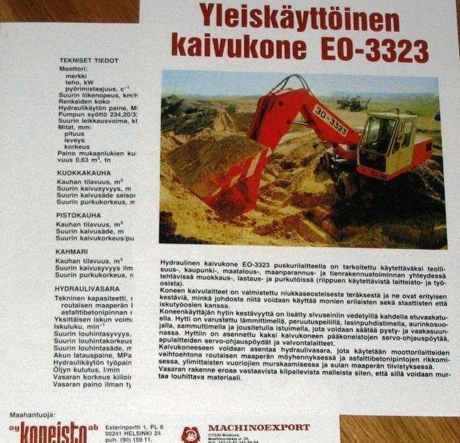 1987 EO - 3323 kaivuri esite - suom - KUIN UUSI
