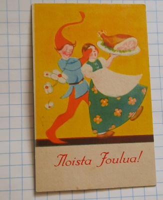 Wanha 11x7cm, Tonttu säikäyttää tytön,nyrkkiposti