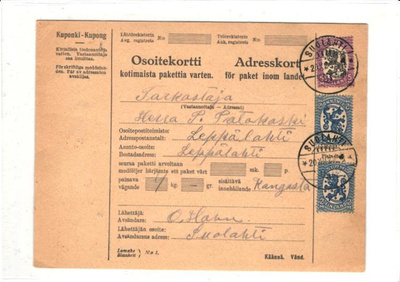 OSOITEKORTTI SUOLAHTI-LEPPÄKOSKI