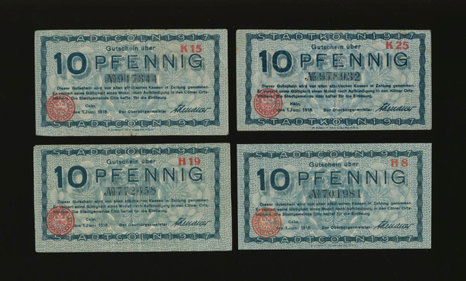 Saksa Notgeld 4 x 10 Pfennig, Köln 1.6.1918 VG-XF