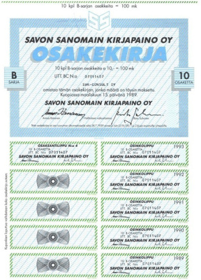 OKK 1989 Savon Sanomain KIrjapaino Oy, Kuopio pörssi osake