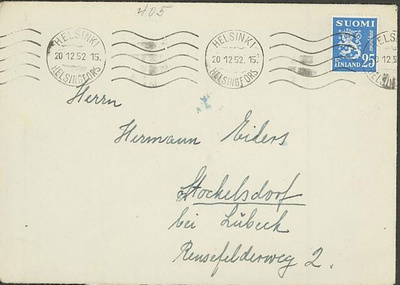 m30 1952 25mk leijona kirje Saksaan