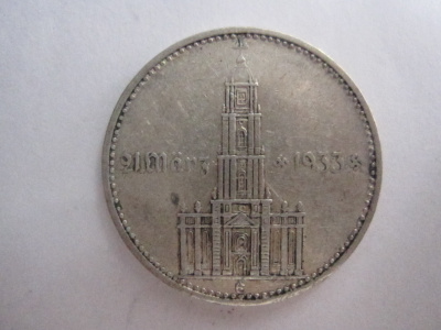 Natsi-Saksa 2 Reichsmark 1934 E Potsdam Garrison Church