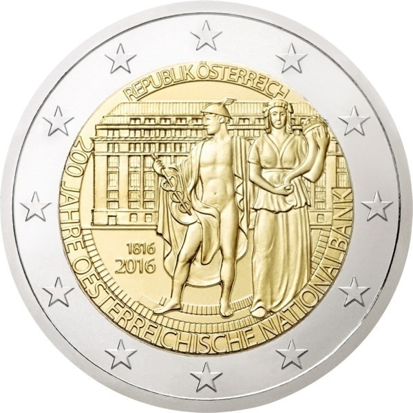 ** ITÄVALTA 2€ 2016 Kansallispankki 200 v. pillerissä **
