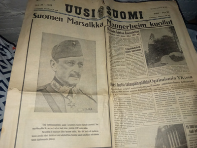 UUSI SUOMI No 26/1951 Mannerheim kuollut ( SIS POSTIKULU )