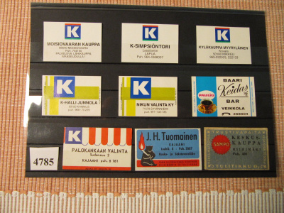 Tulitikkuetikettejä 9 kpl. mm. Keskuskauppa Riihimäki.