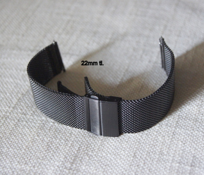 Musta 22mm mesh ranneke taittolukolla