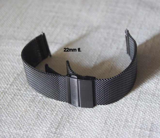 Musta 22mm mesh ranneke taittolukolla