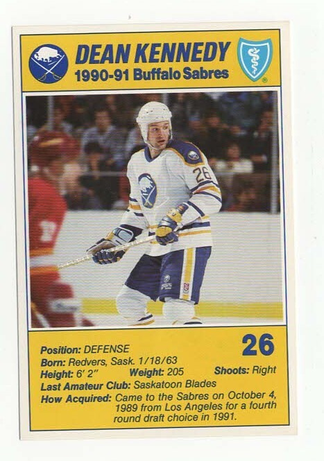 Dean Kennedy 90-91 Buffalo Sabres Blue Shield Team Issue