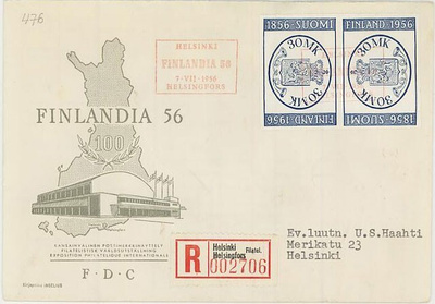 1956 näyttely päikkö FDC - eri vastaanottajille