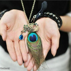 774 .. Upea Blue Eyes Peacock Pitkä . Kaulakoru - pikkukuva 1