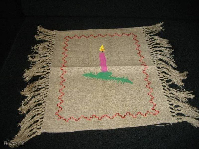 Vanha pieni JOULULIINA Pellavaa 36x27cm.