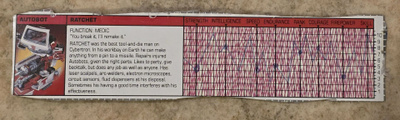 Transformers G1 RATCHET 1984 - Tech Spec