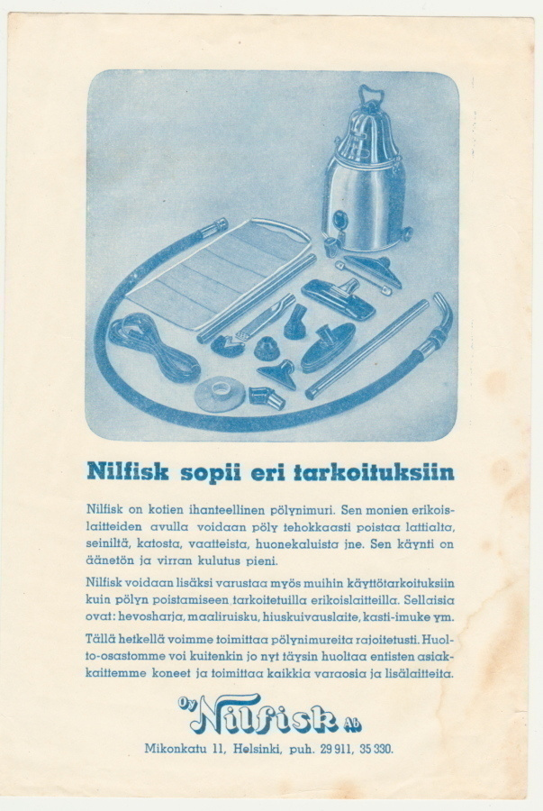 Nilfisk imuri mainos esite 40-luku?